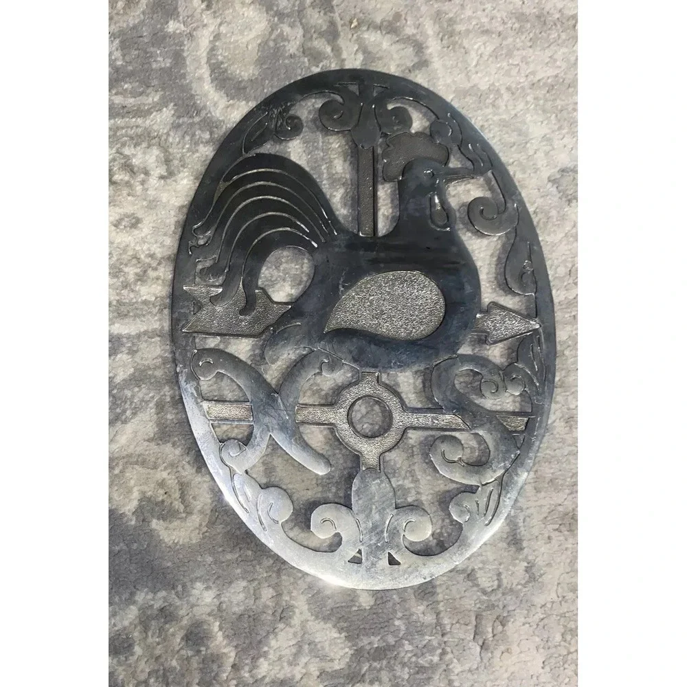 Vintage Rooster Oval Trivet Silvertone Wall Decor Made in Italy 10.5